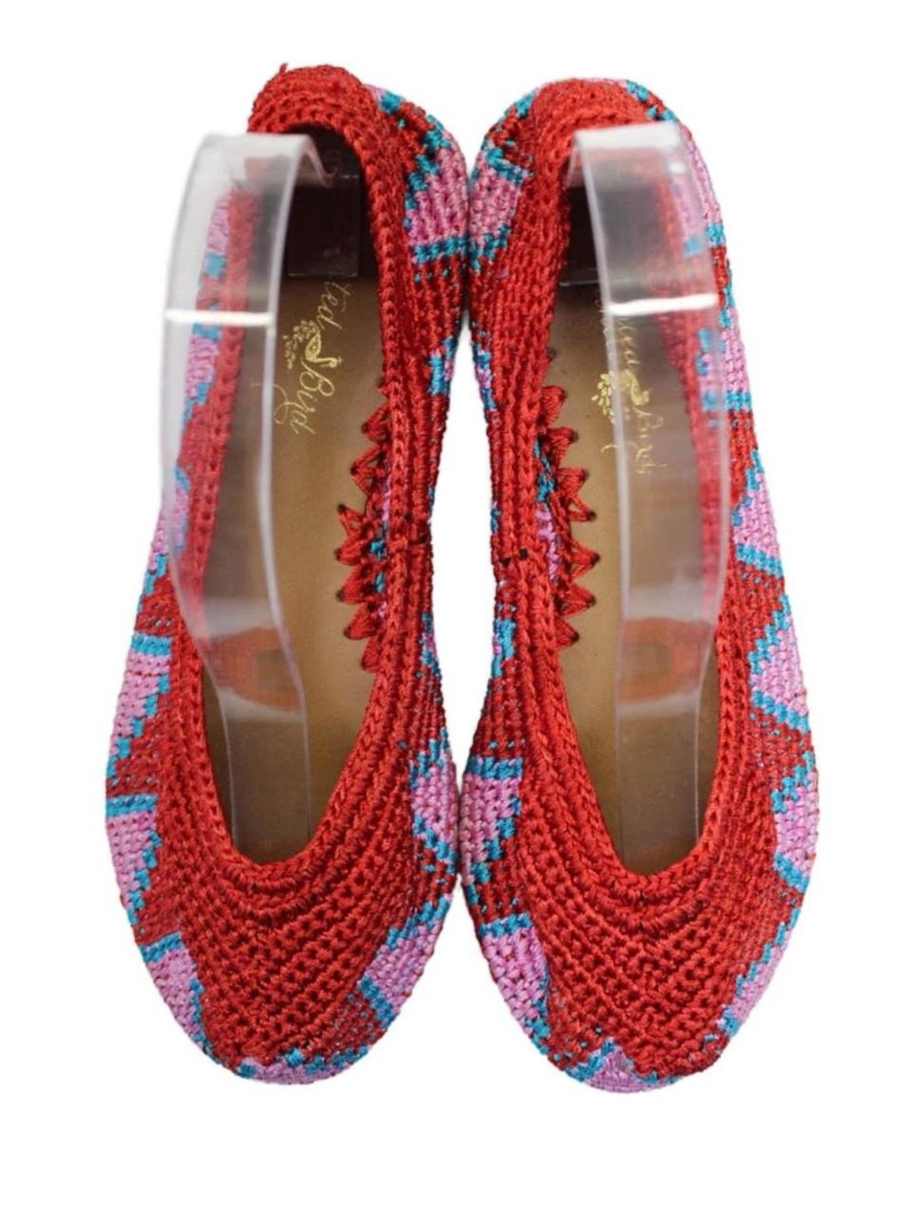 Painted Bird Red Crochet Ballet Flats with Pink & Teal Accents